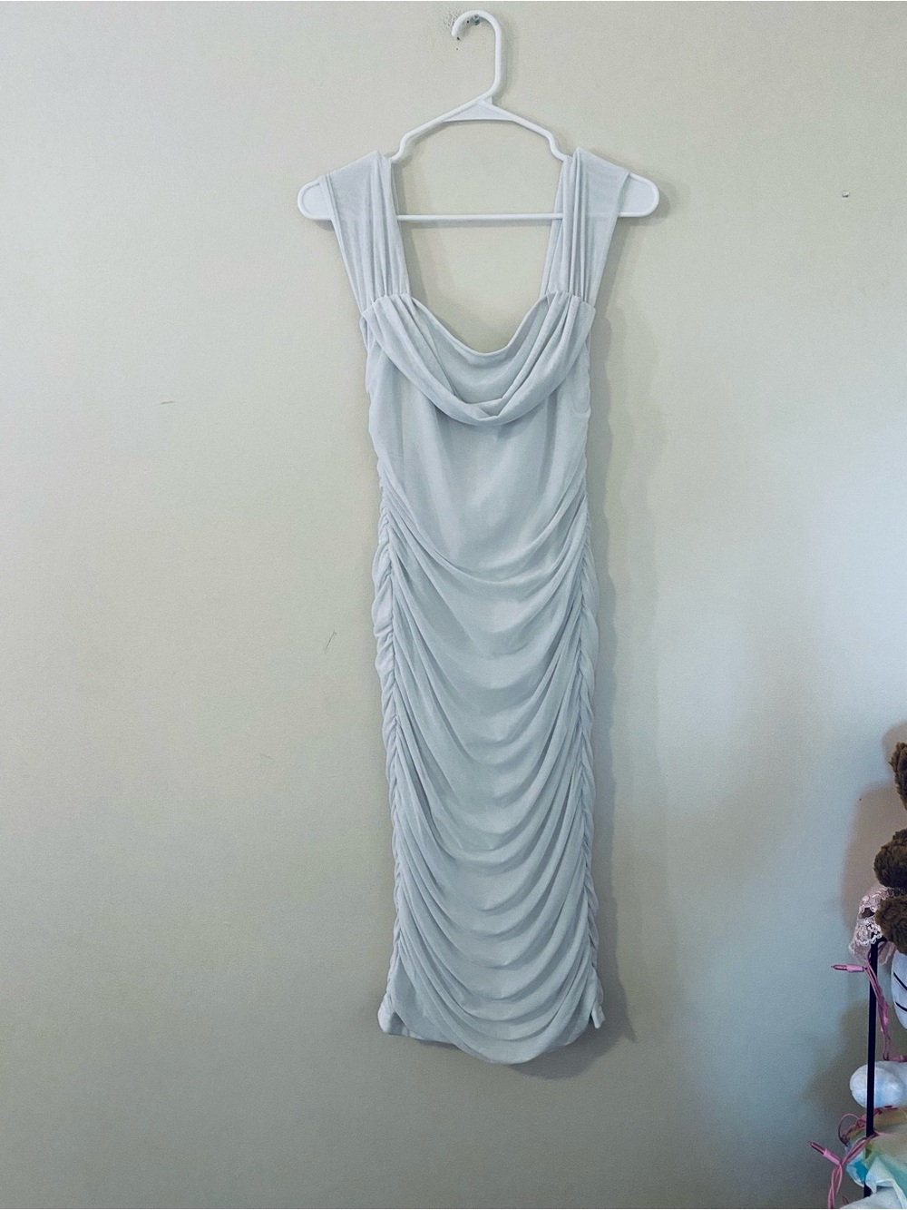 Graduation Draped Cowl Neck Ruched Maxi Dress - White